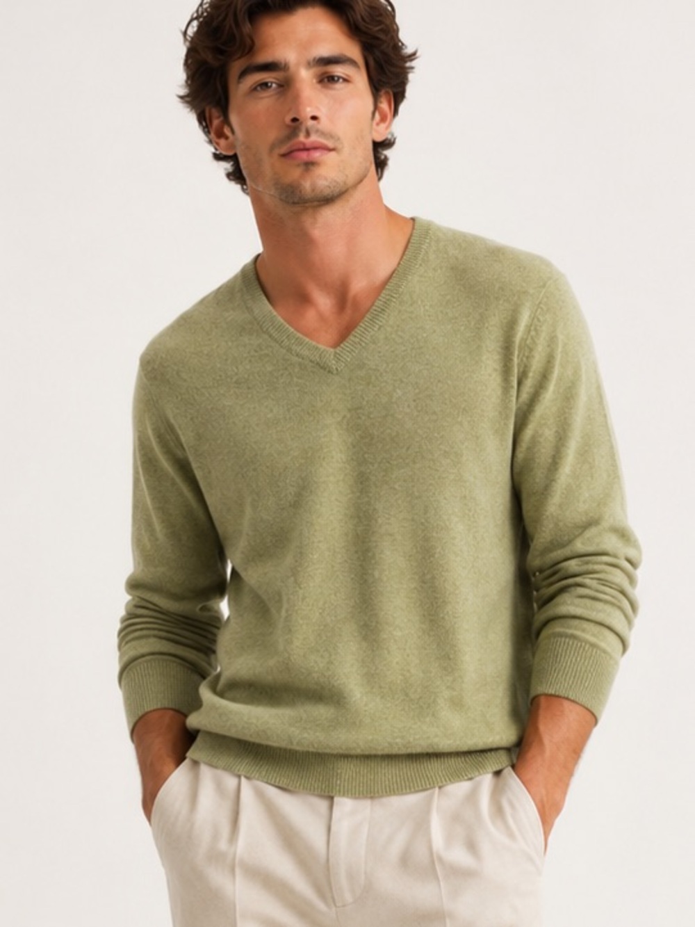 Club Room 100% Cashmere V-Neck Sweater Sage Green Medium